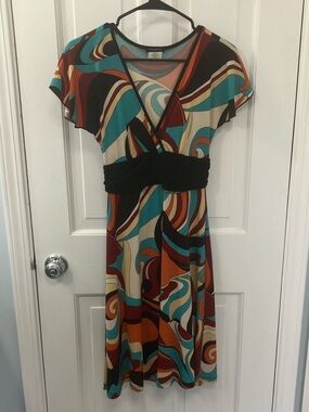 Vintage Y2K Eyeshadow Multicolor dress 70s 60s Disco v neck midi size S juniors